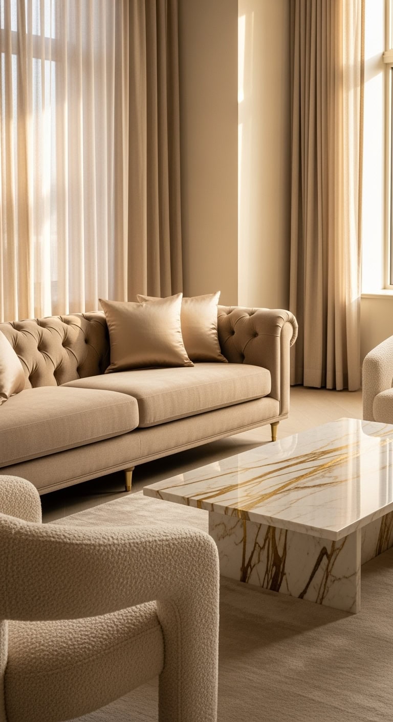 beige and gold living room
