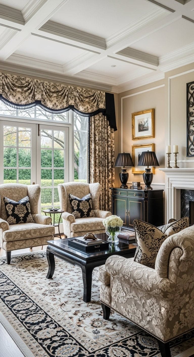 beige damask with blacktrim