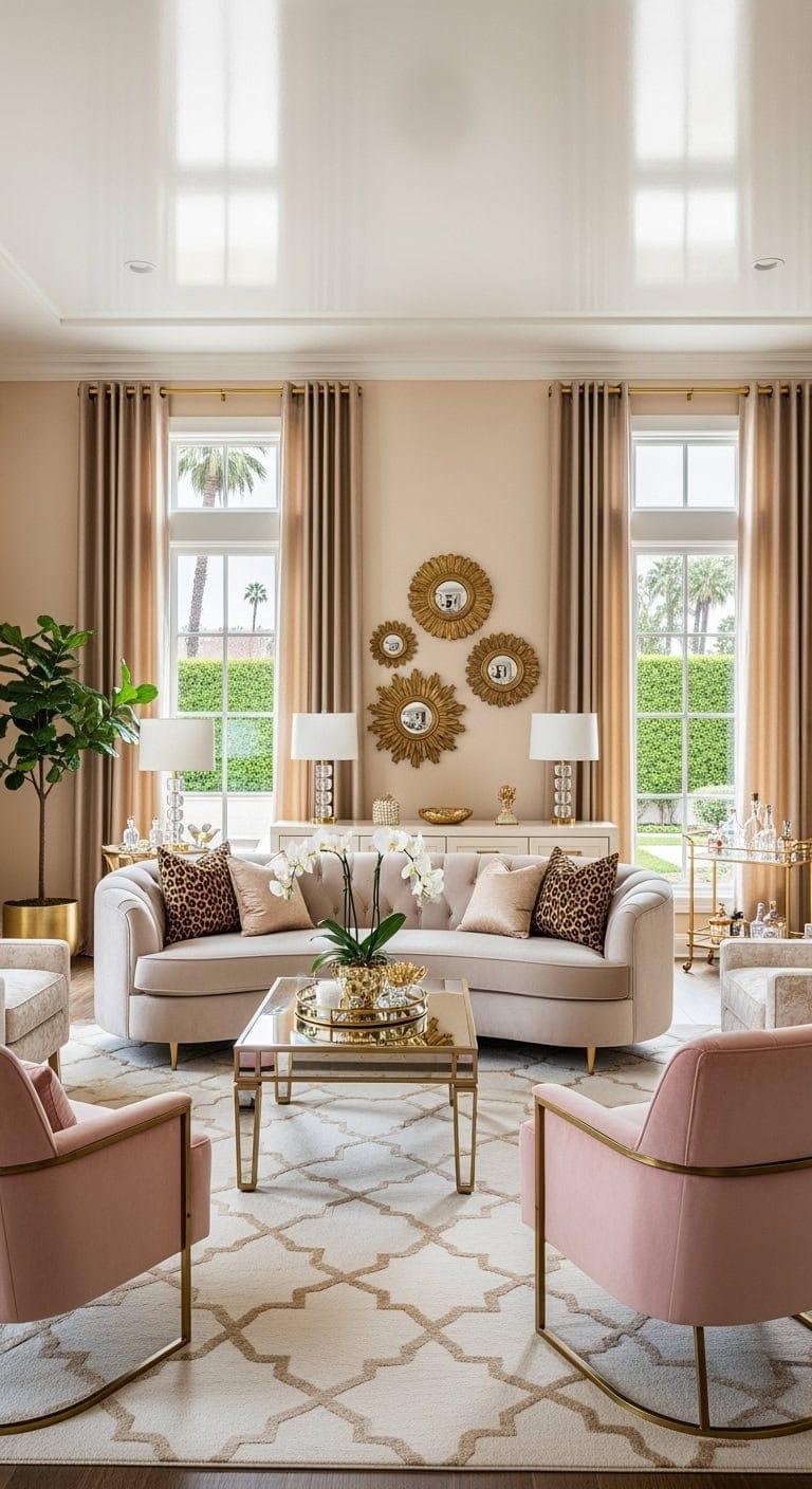 beige hollywood glamorous maximalism