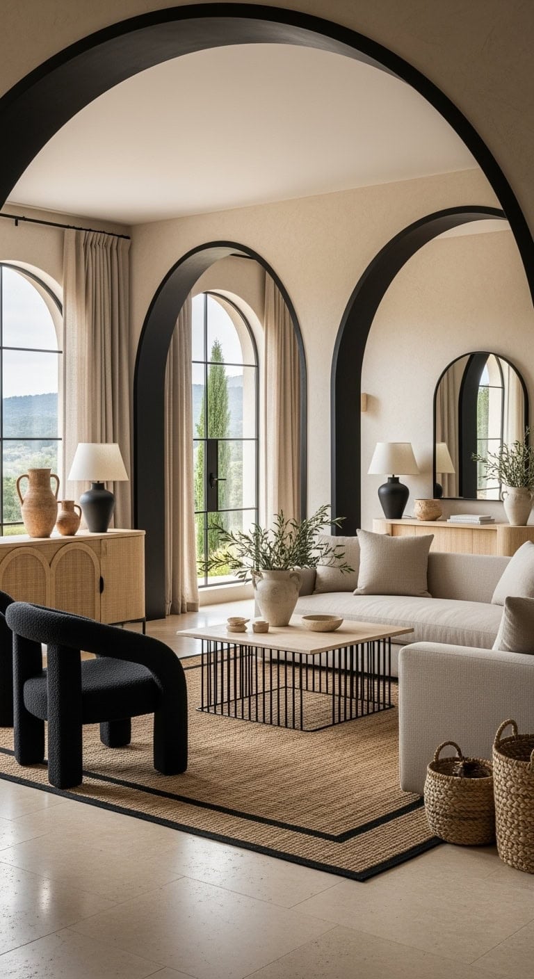 beige limestone black arches