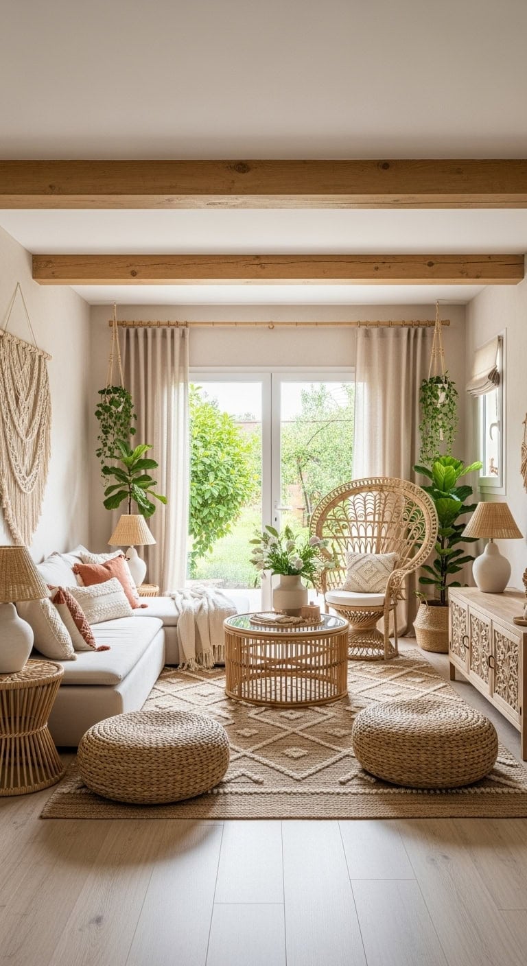 beige macram boho livingroom