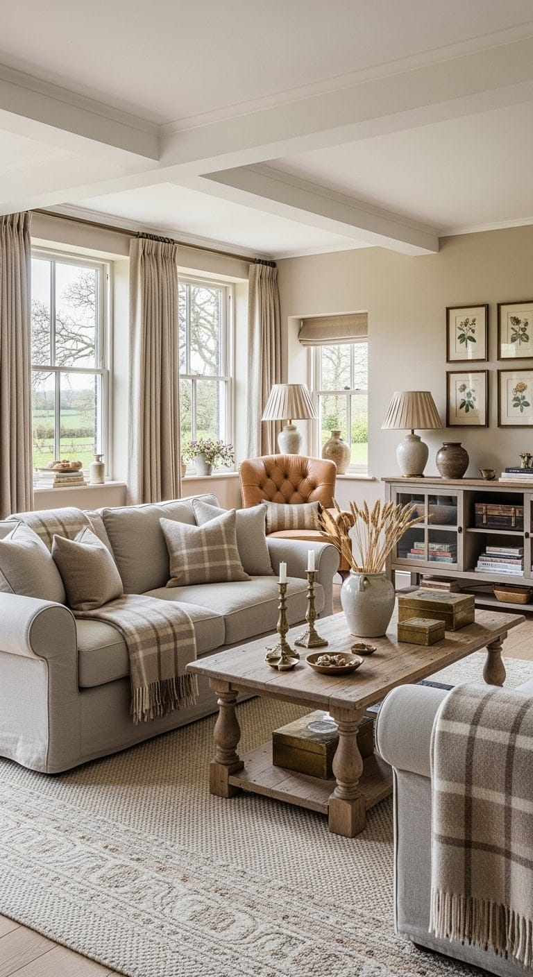 beige plaid english cottage