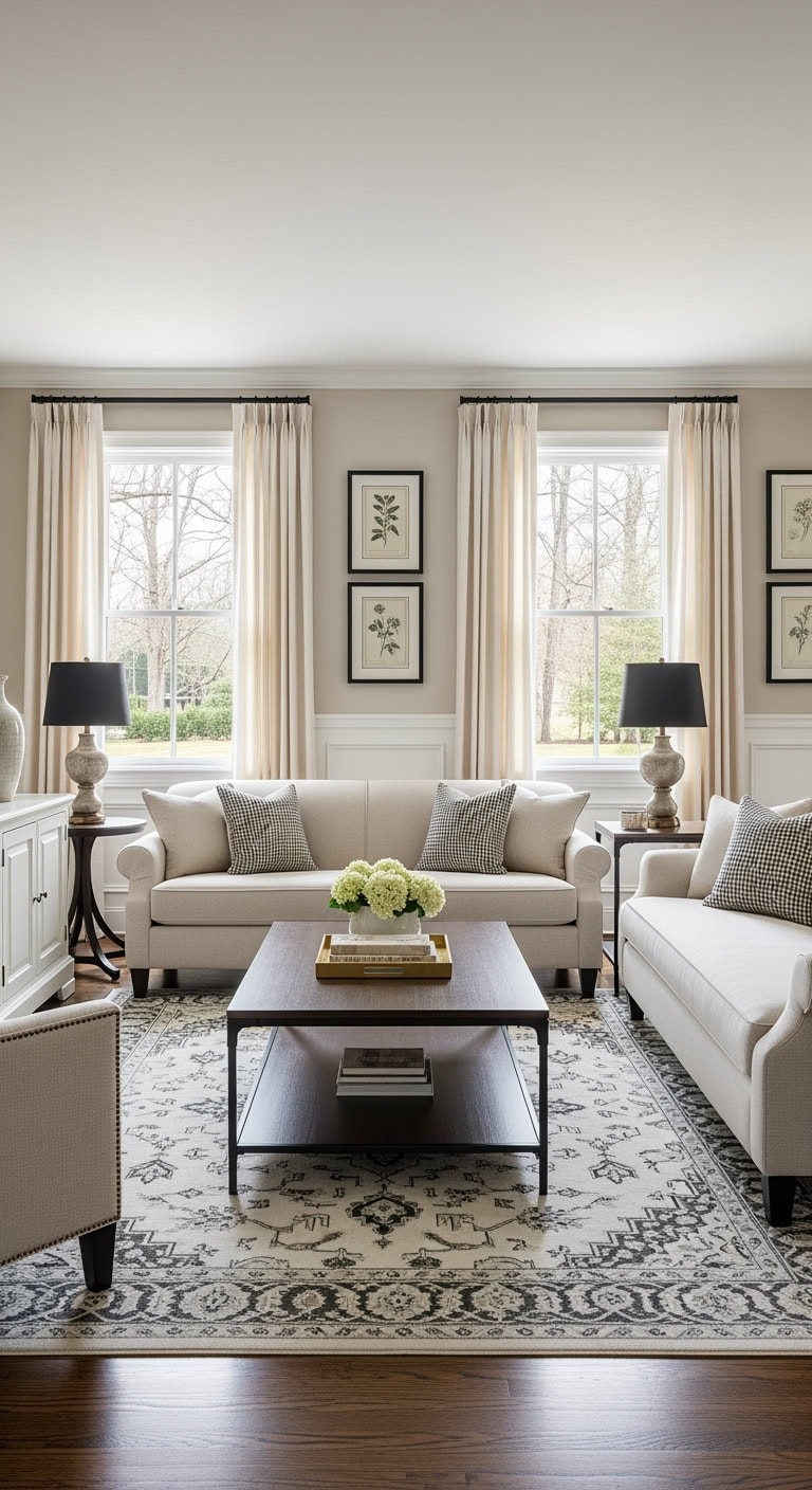 beige roll arm traditional lounge