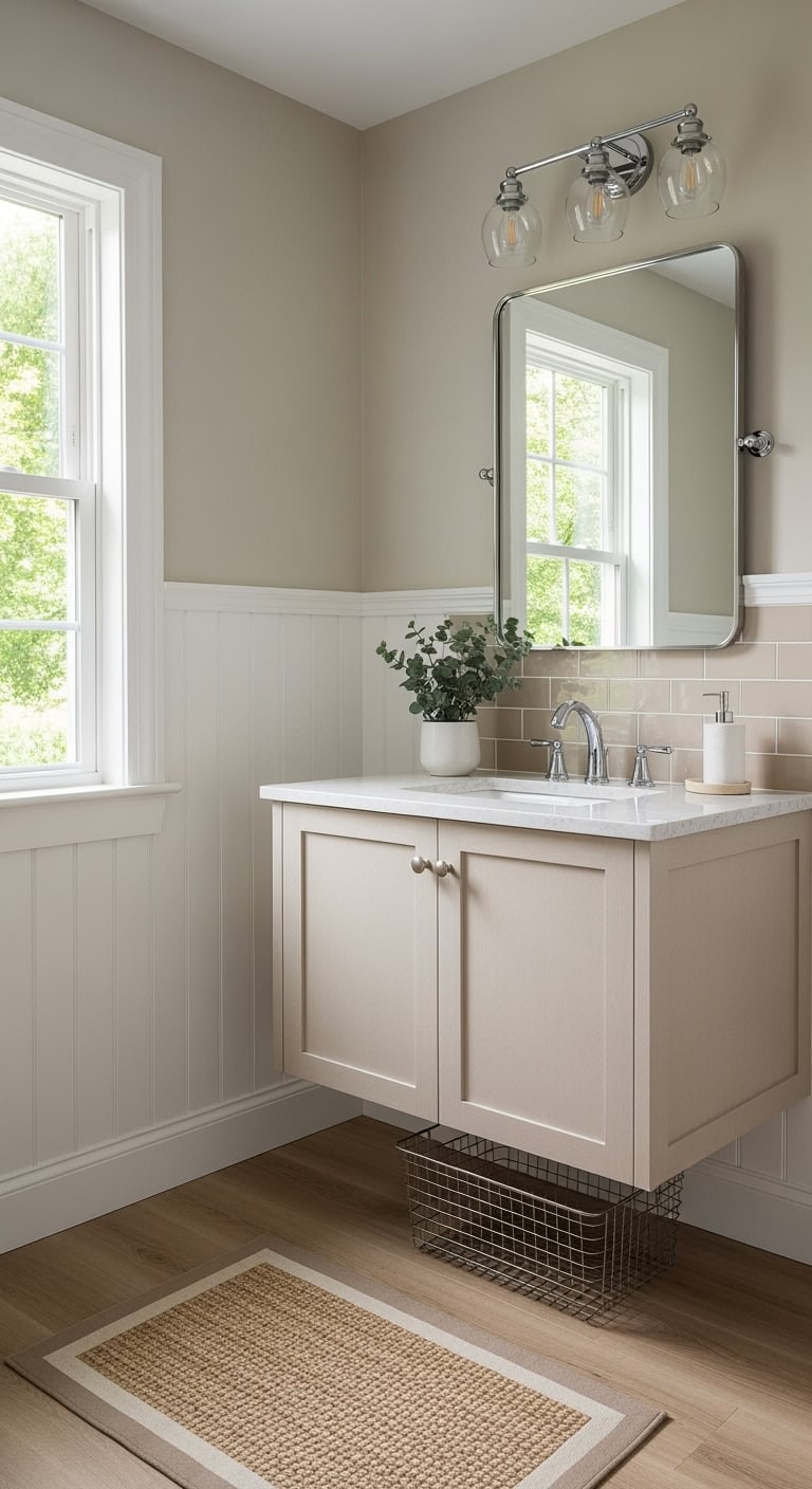 beige shiplap with chrome