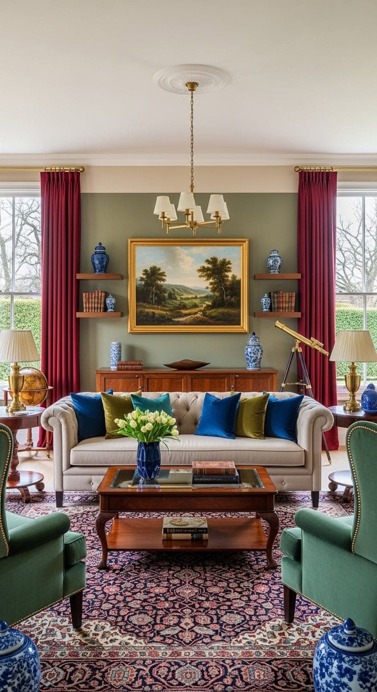 beige sofa jewel tone elegance