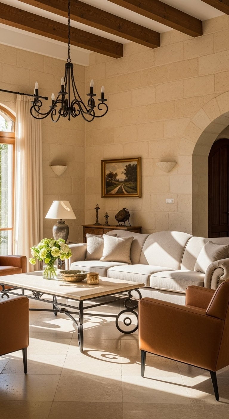 beige stone with black iron