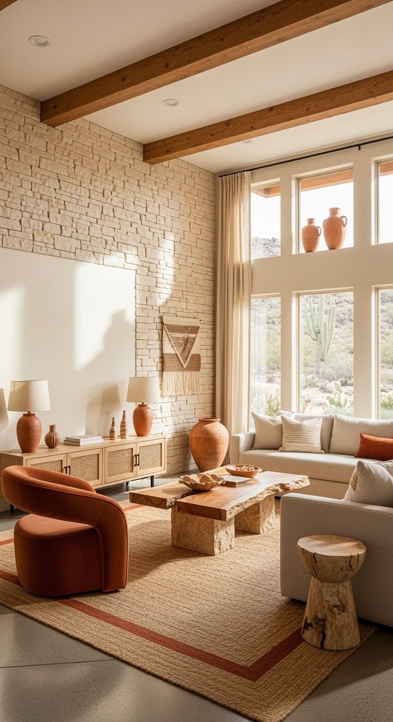 beige stone with terracotta