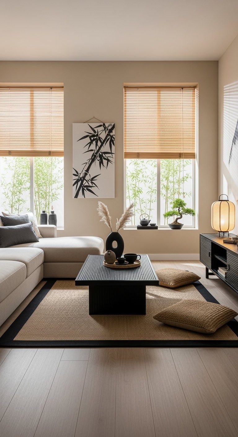 beige tatami black bamboo