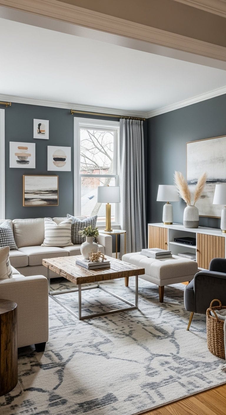 beige upholstery gray walls