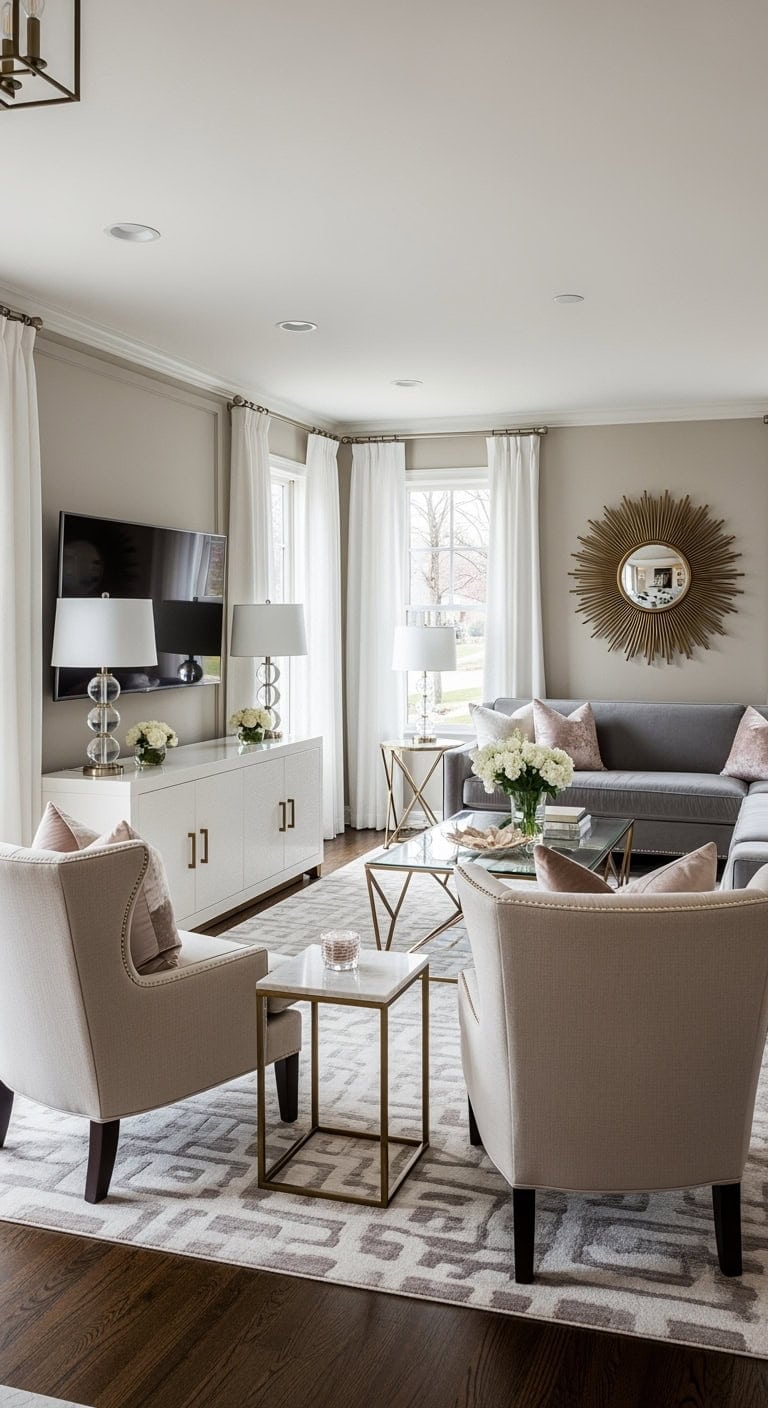 beige wingbacks with brass