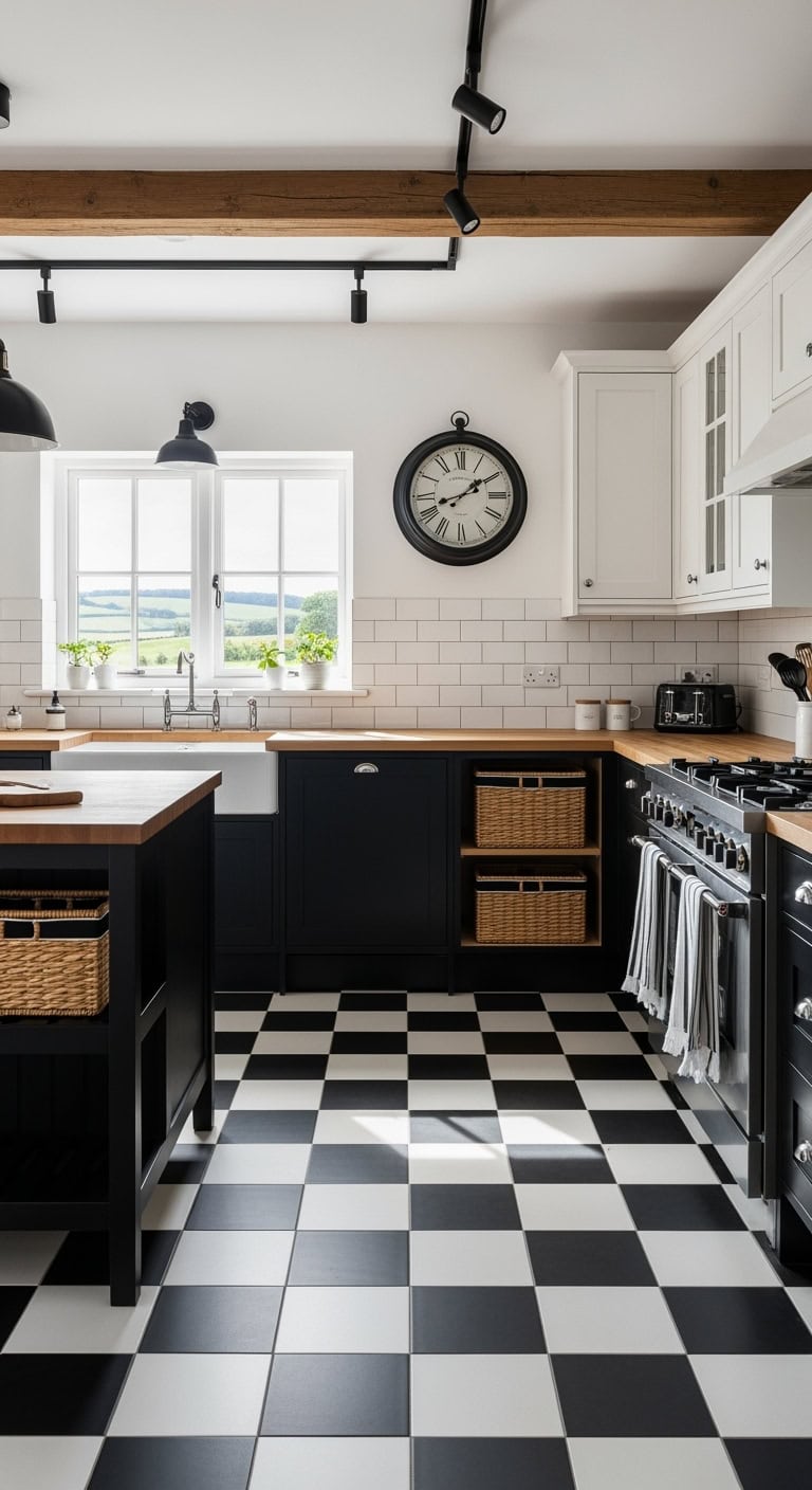 black and white farmhouse kitchen