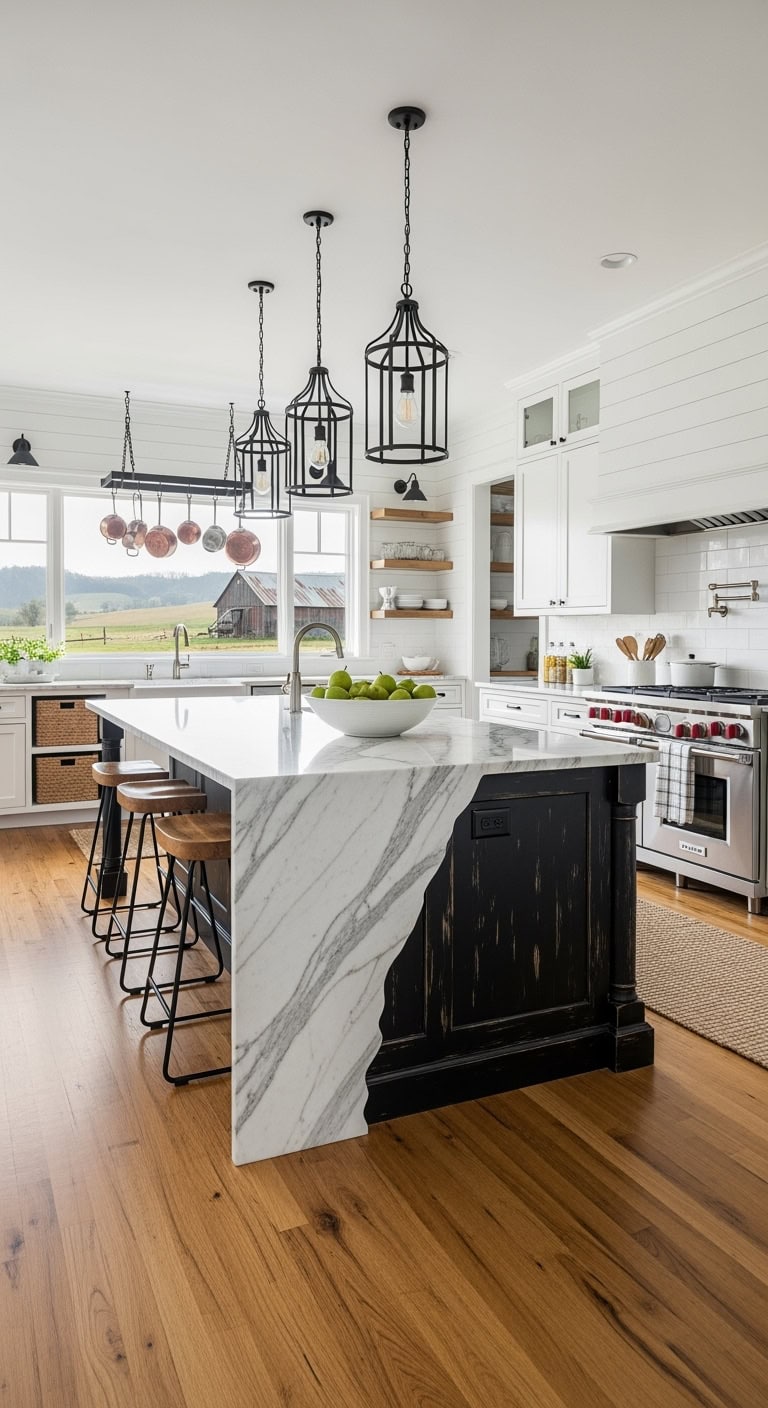 black distressed marble waterfall