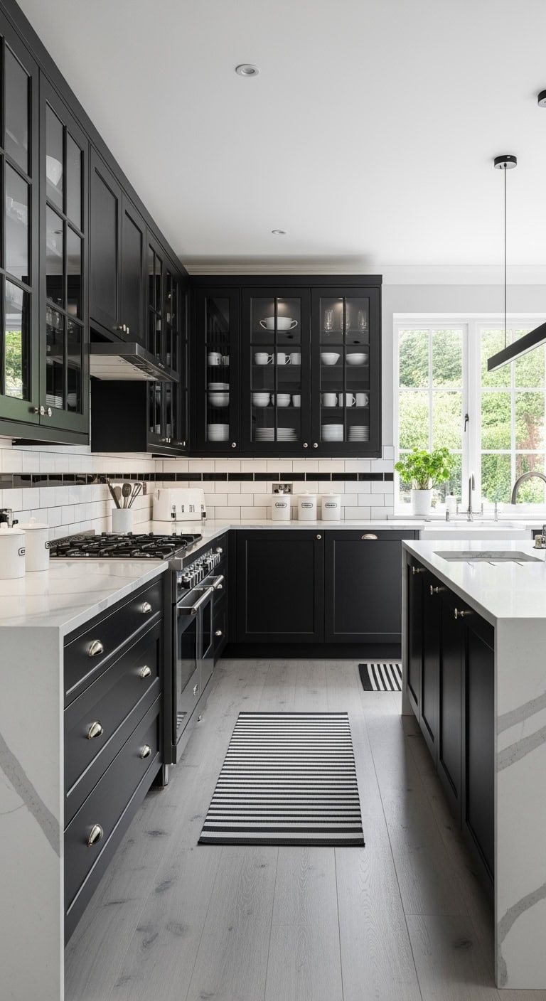 black framed glass display cabinets