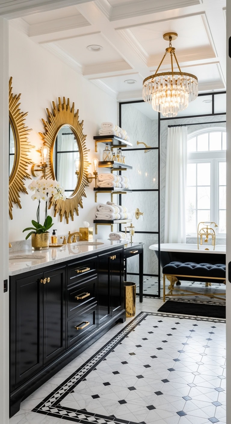 black lacquer vanity gold