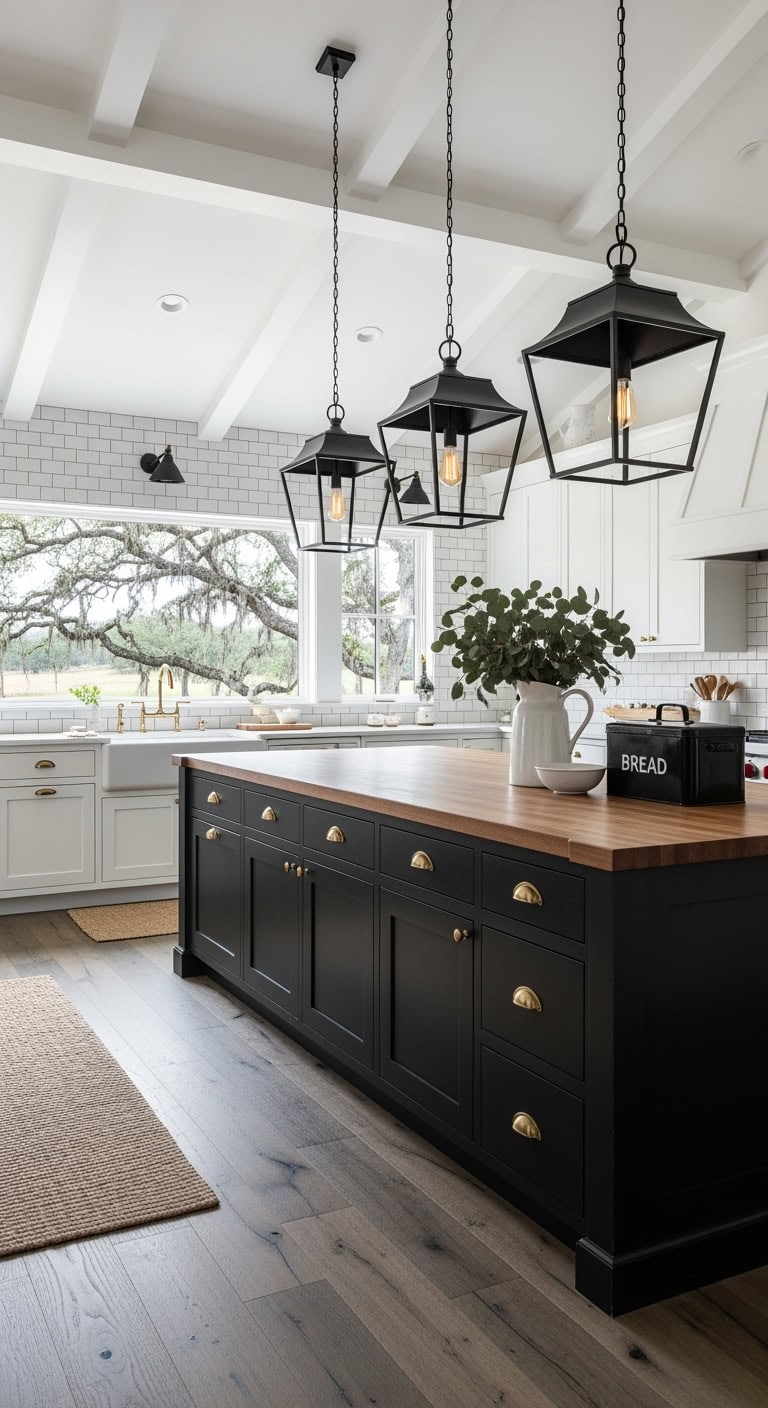 black lantern farmhouse kitchen