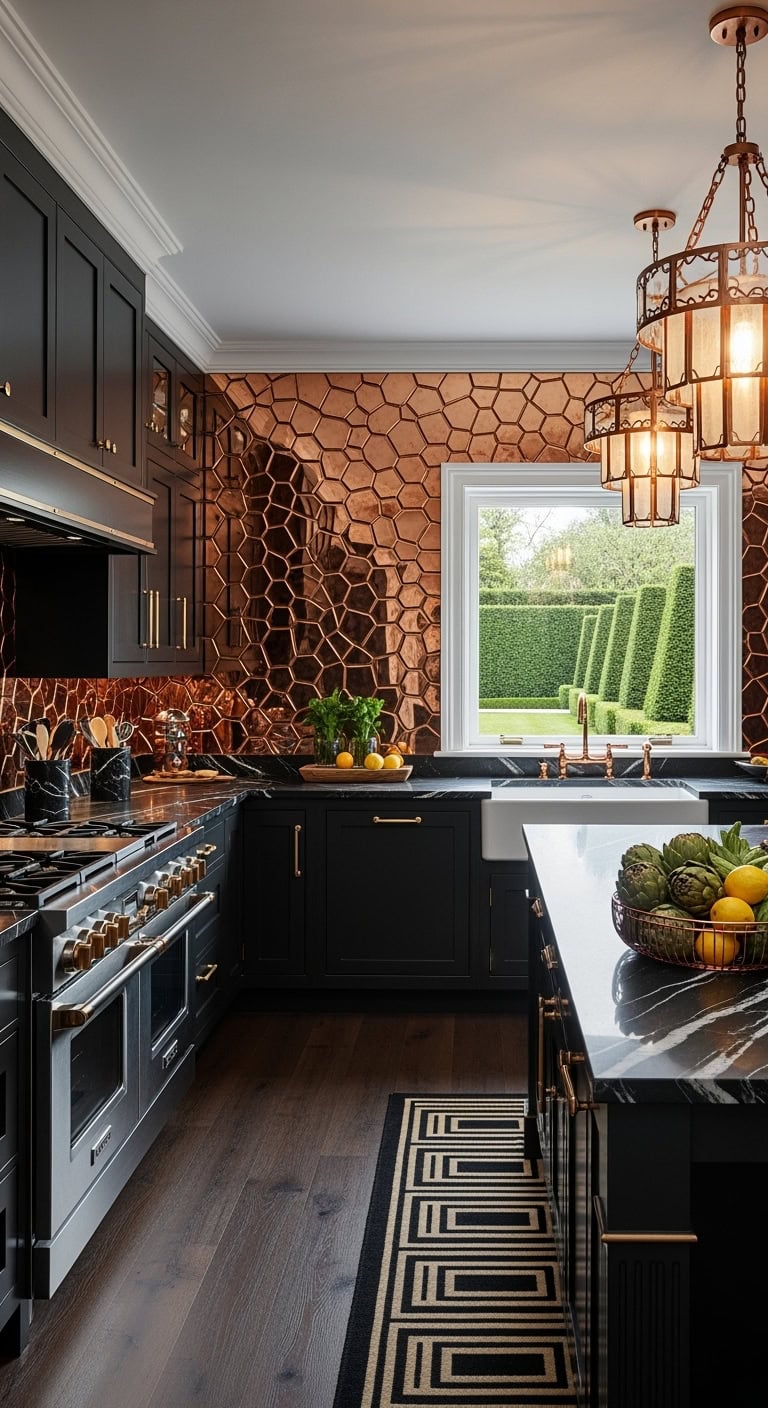 black marble copper geometric