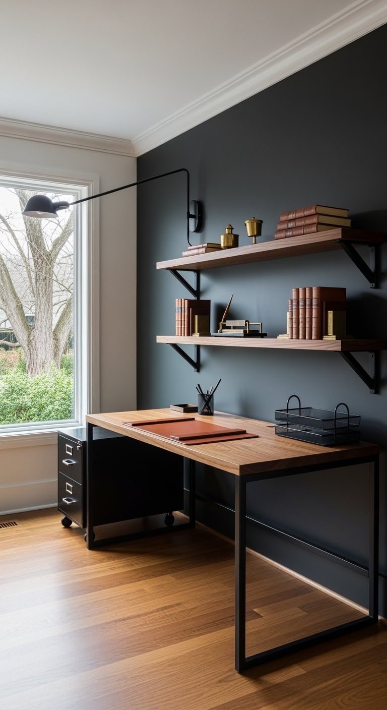 black steel walnut workspace