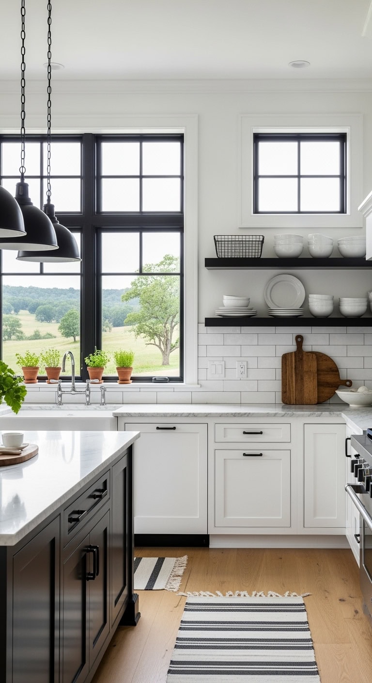 black window trim kitchen