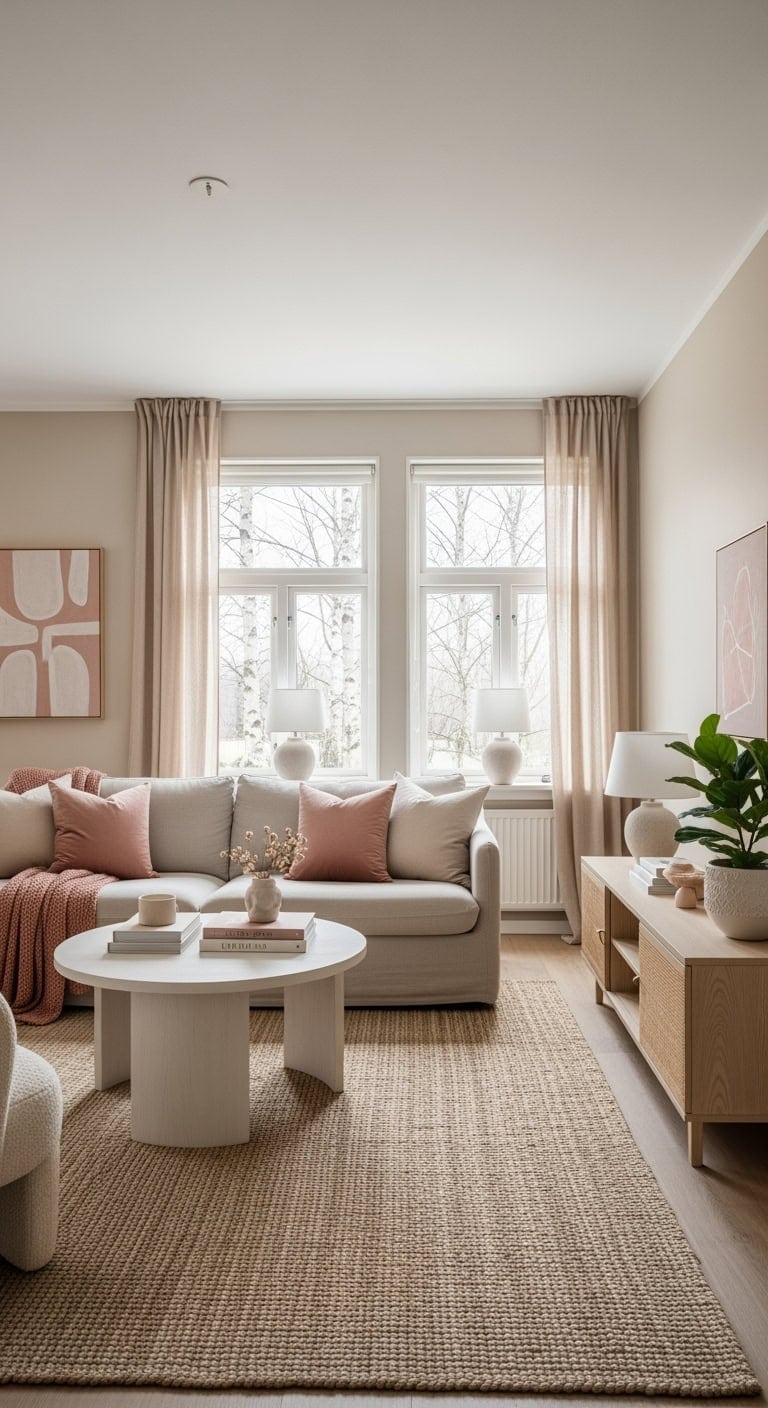blush beige scandinavian cozy living