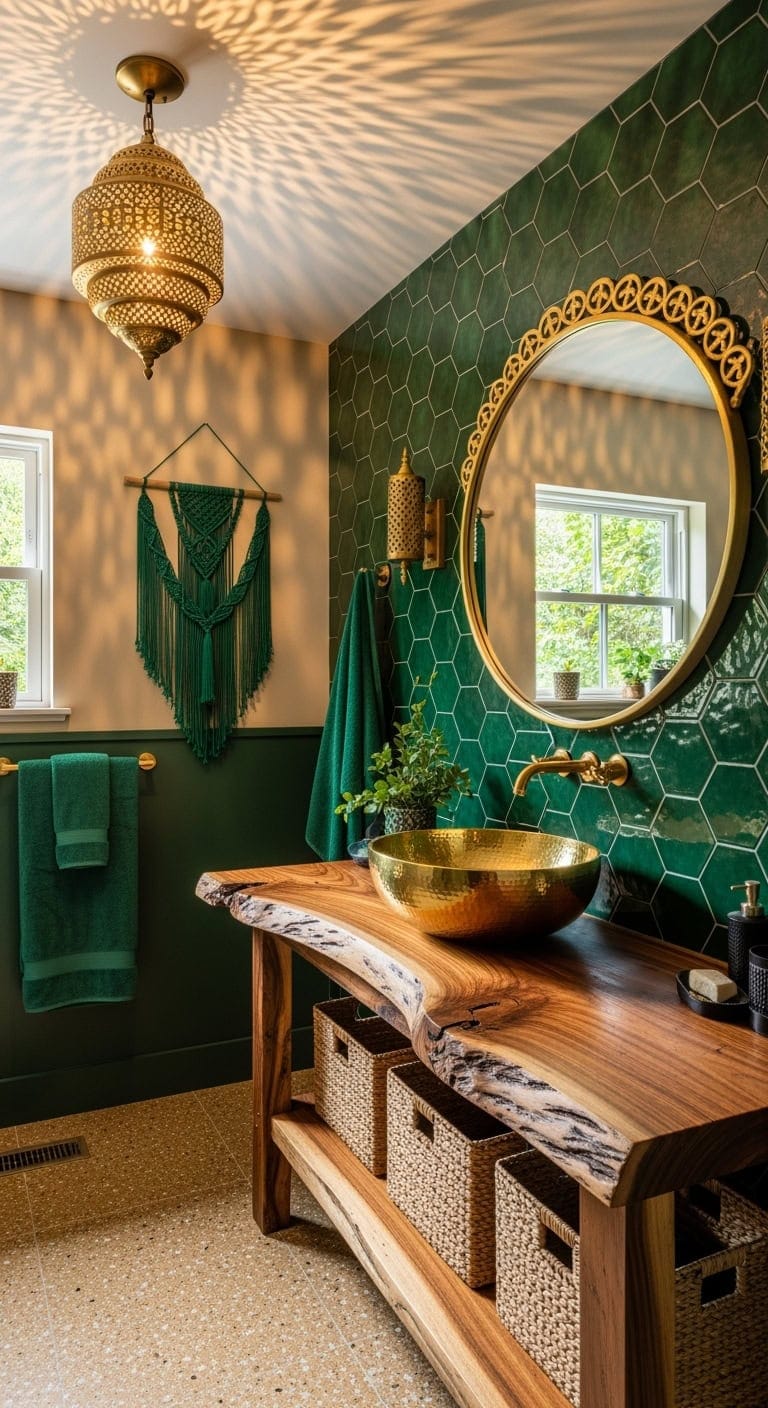 bohemian emerald gold bathroom