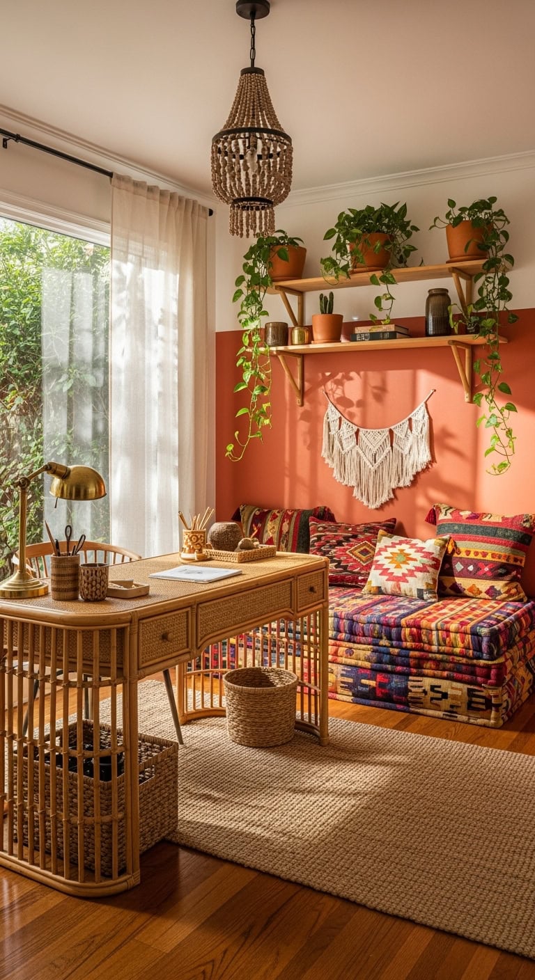 bohemian rattan daybed workspace
