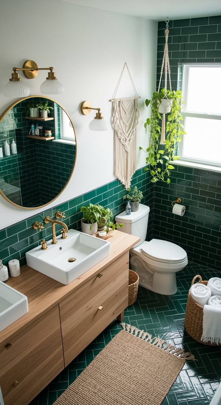 boho emerald bathroom makeover