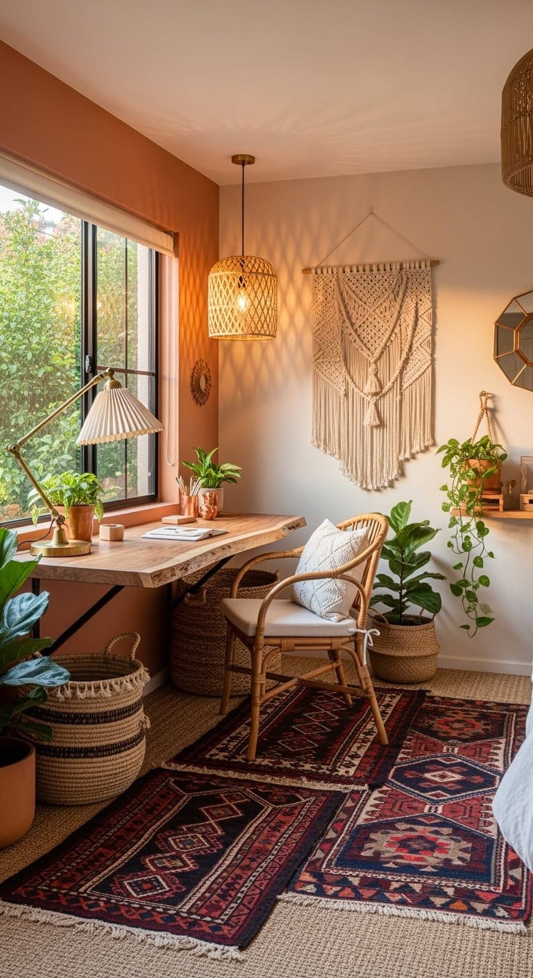 boho layered vintage workspace