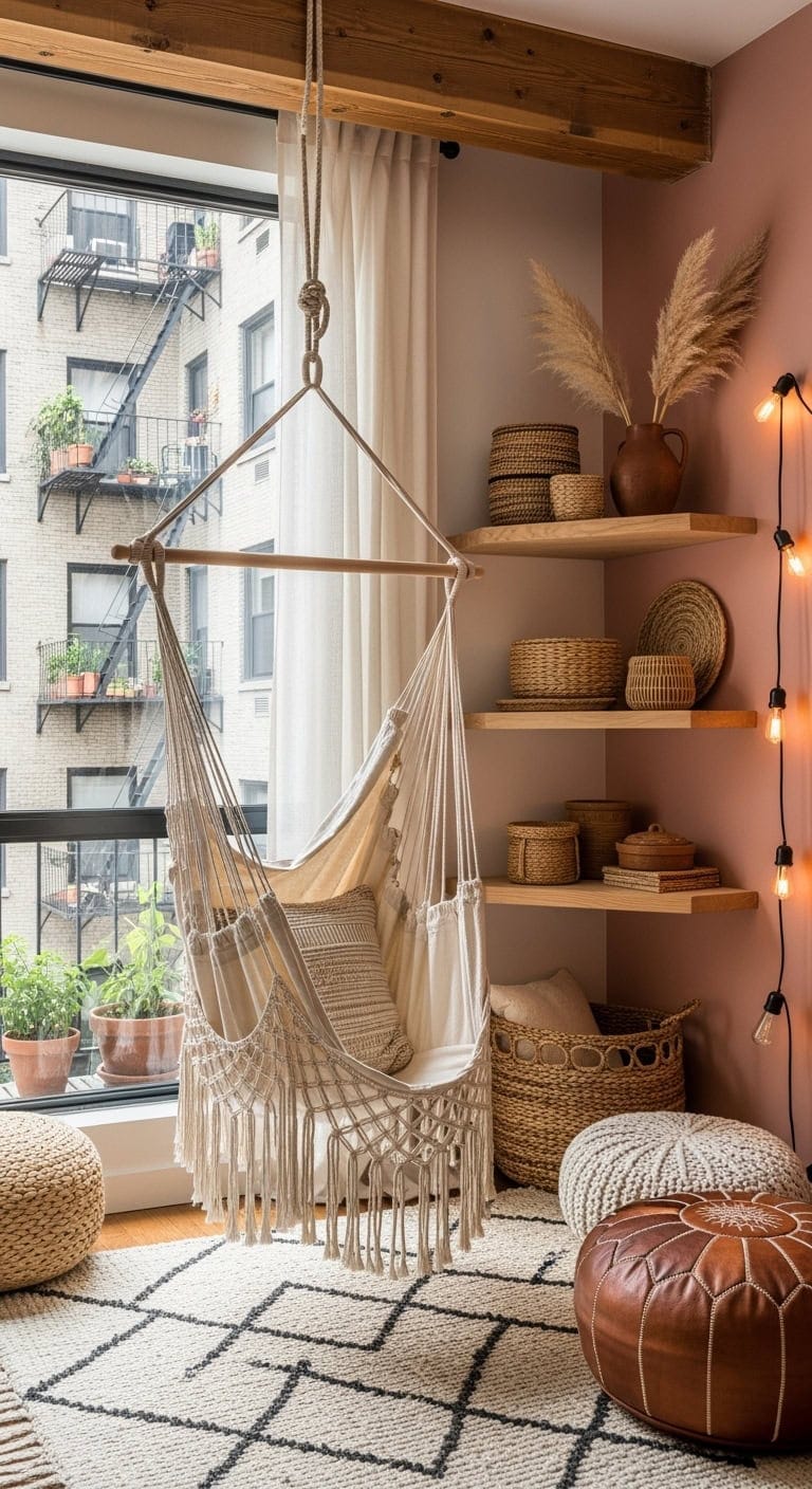 boho macram hammock reading nook