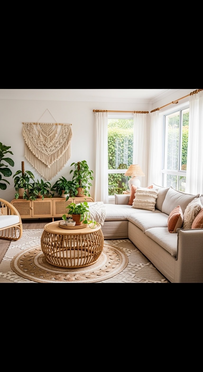 boho minimalist neutral living