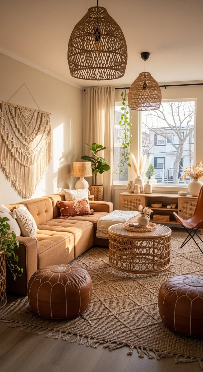 boho neutral textured livingroom
