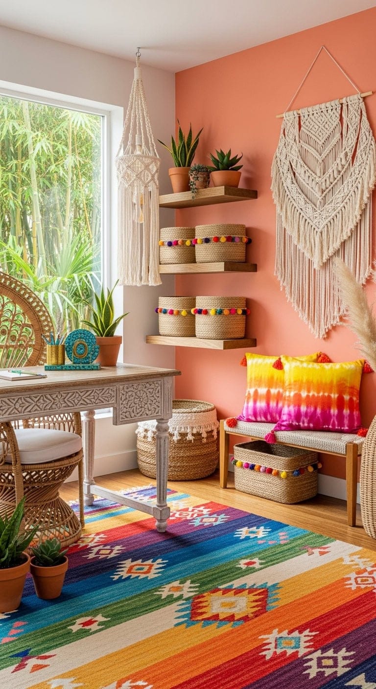 boho rainbow tie dye workspace