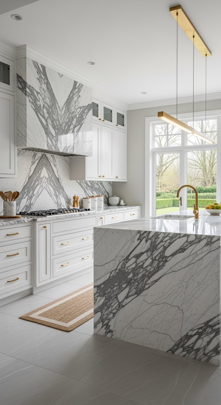 book matched marble kitchen statement