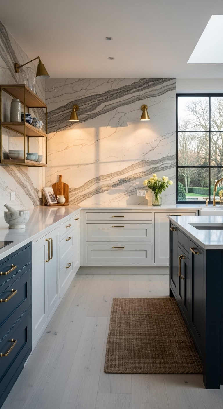 book matched stone backsplash centerpiece