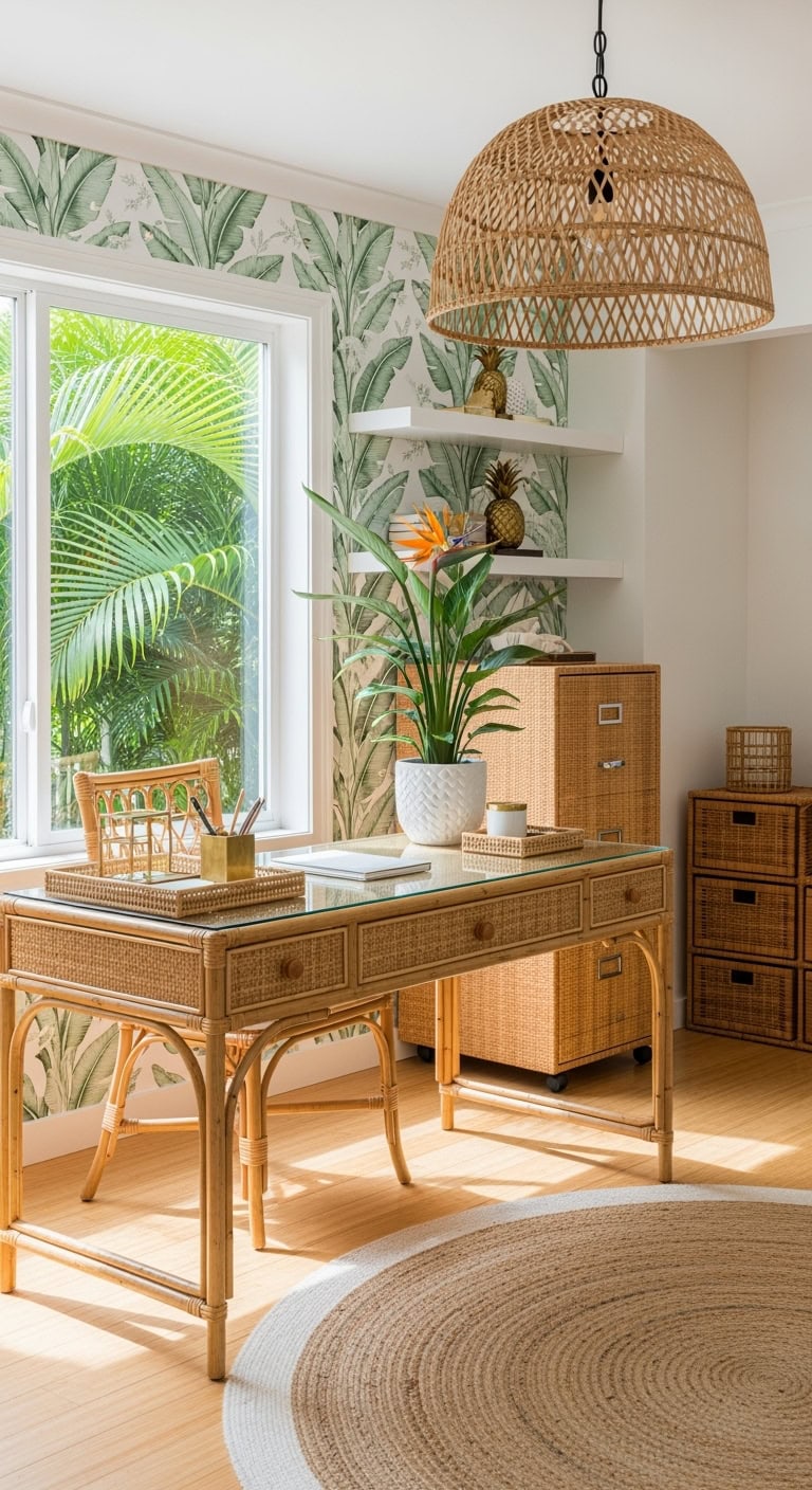 breezy rattan tropical workspace