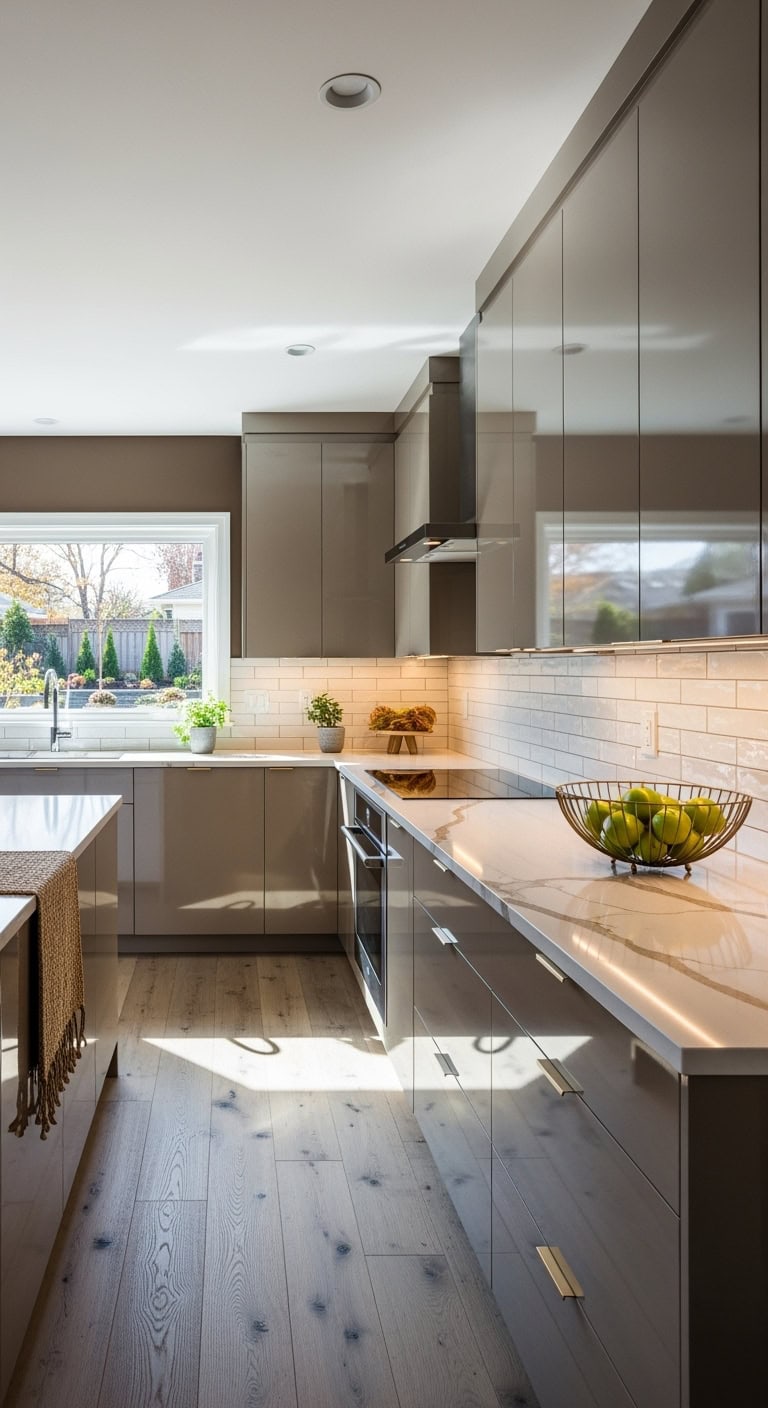 bronze tinted contemporary kitchen glam