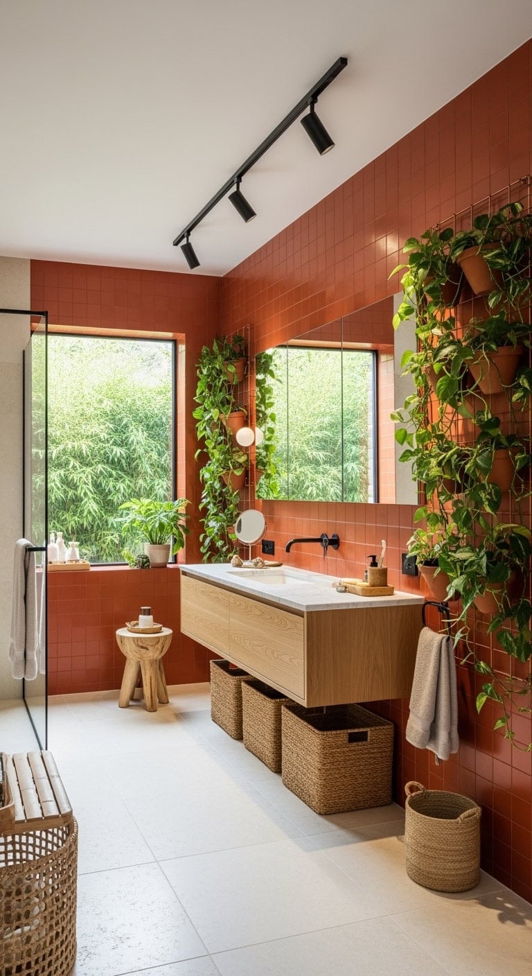 burnt orange botanical spa bathroom
