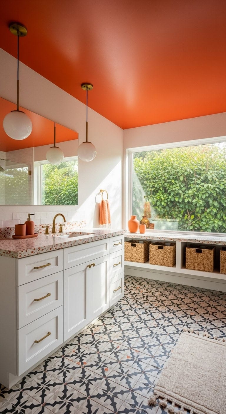burnt orange ceiling patterned tiles