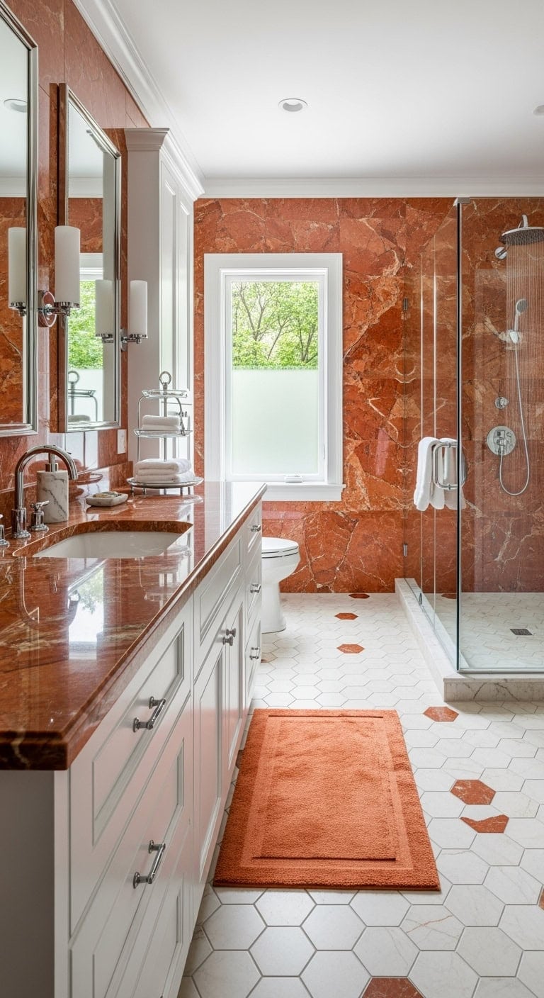 burnt orange marble luxe bathroom