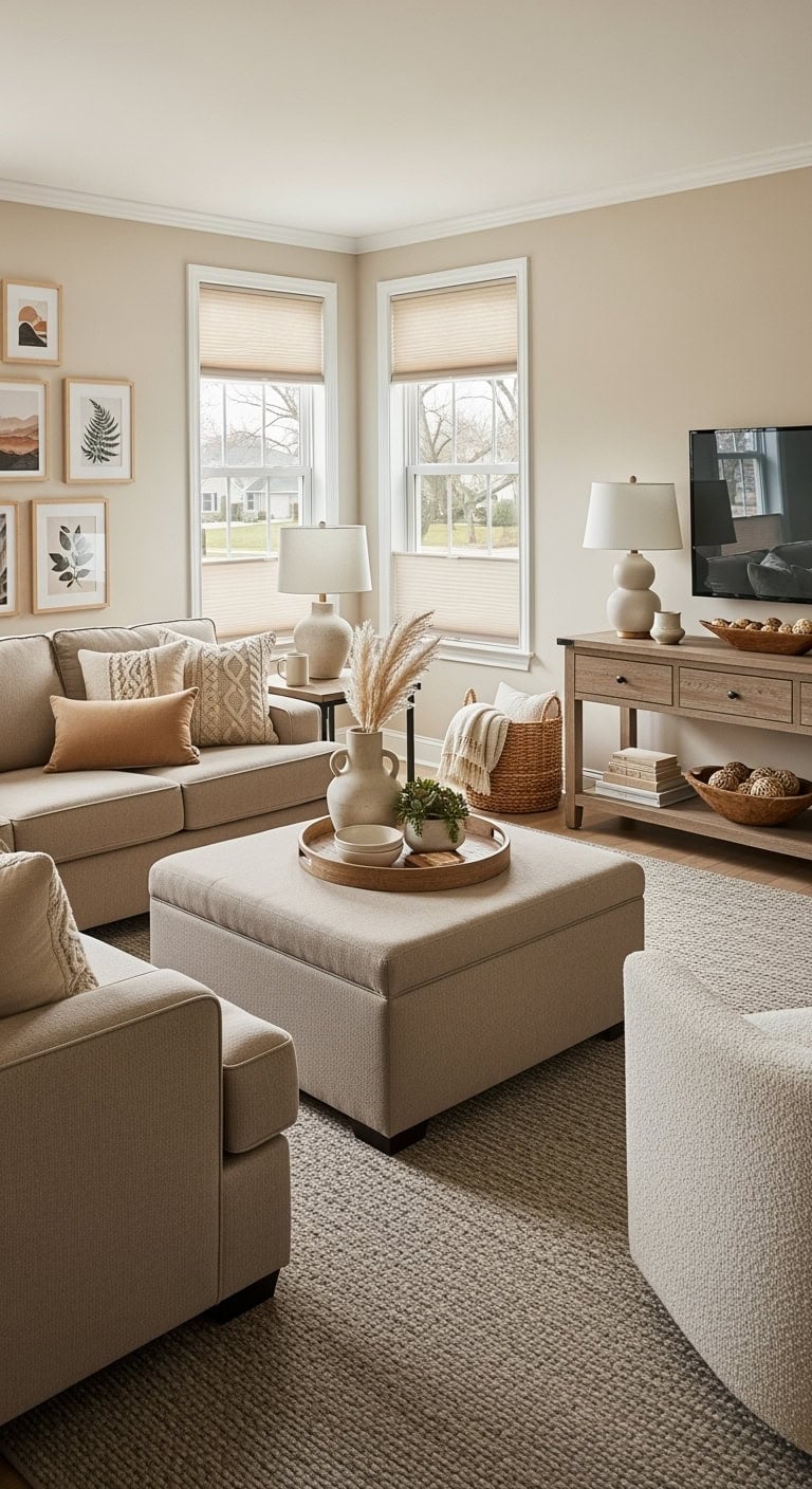 casual family friendly beige microfiber