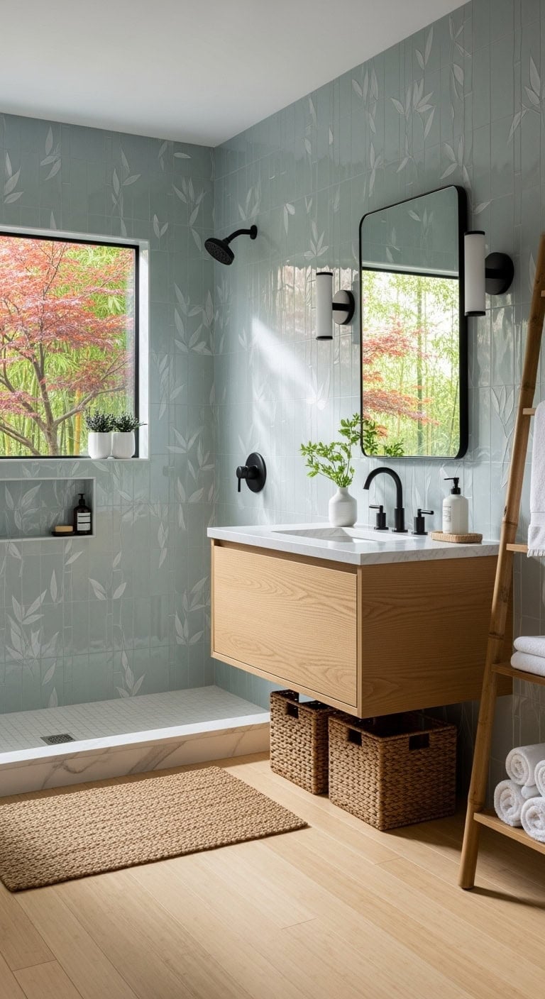 celadon bamboo textured spa bathroom