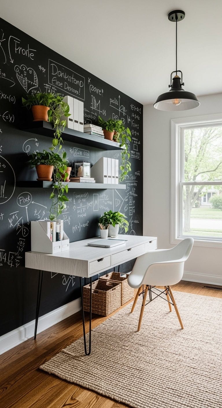 chalkboard accent wall workspace