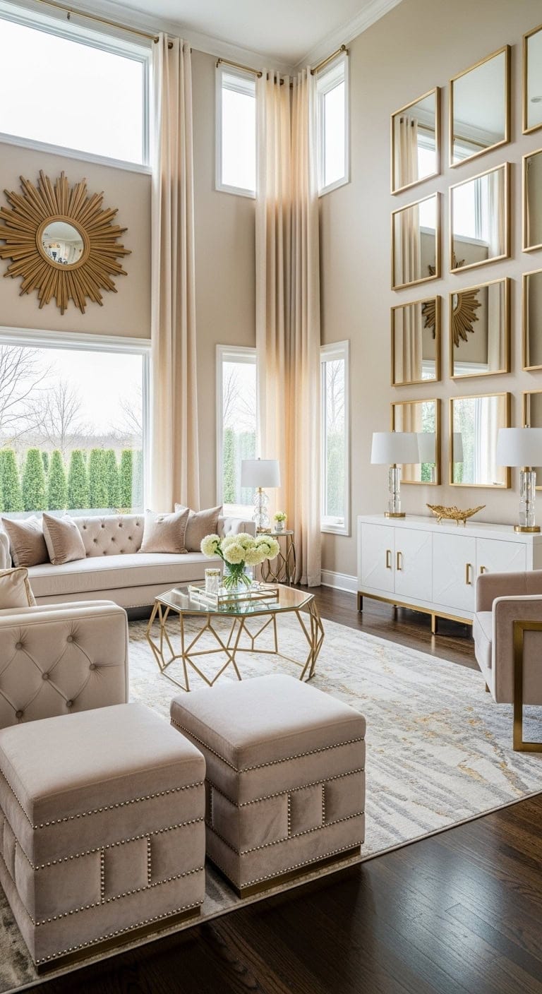 champagne beige velvet gold accents