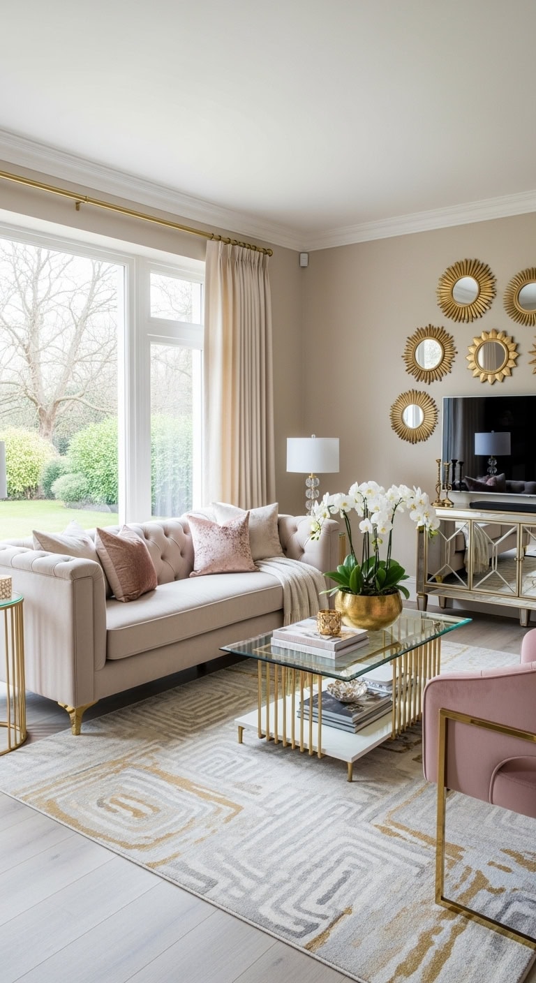 champagne velvet with gold accents