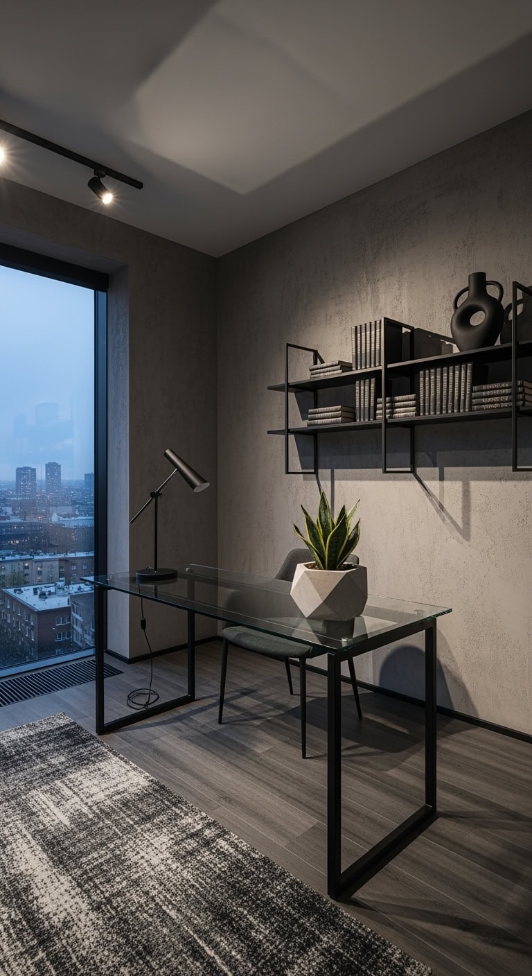 charcoal concrete luxe workspace