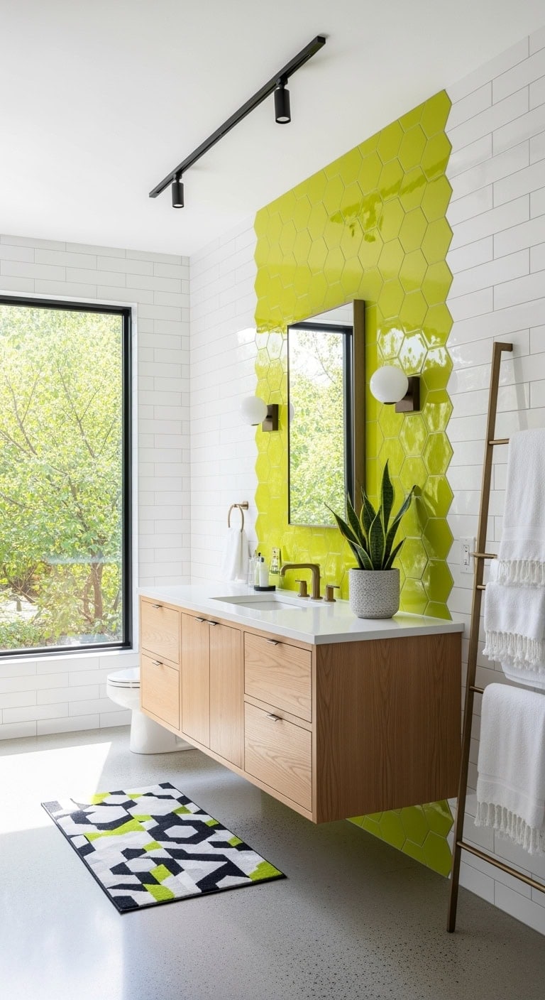 chartreuse geometric modern bathroom