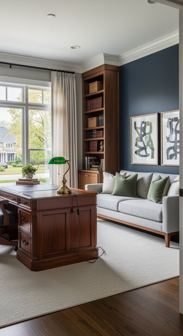 classic meets contemporary neutral workspace