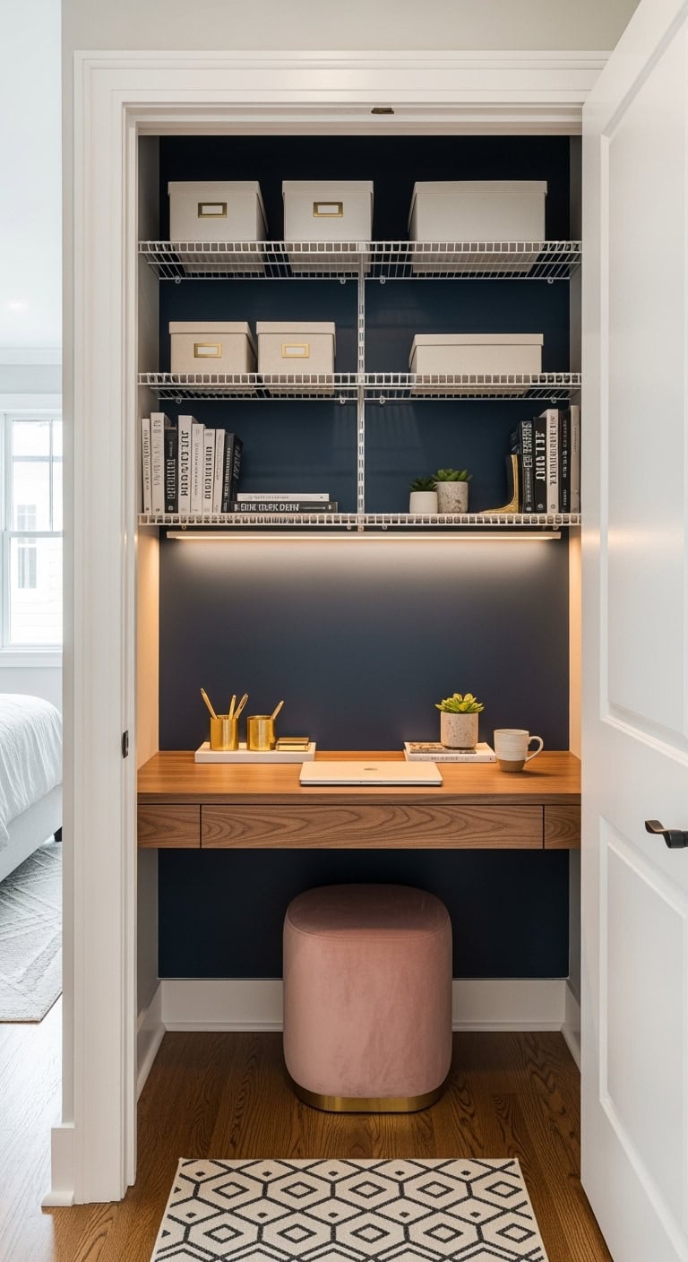 closet converted into workspace