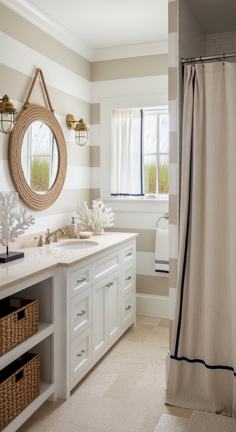 coastal beige and white stripes