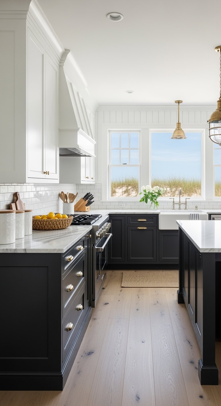 coastal black and white kitchen