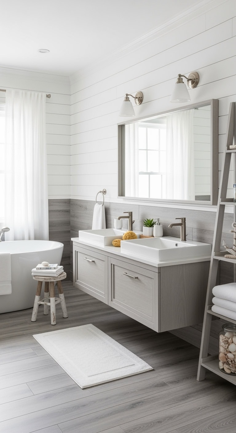 coastal gray shiplap bathroom